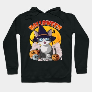 Cat Witch Halloween Pumpkin Hoodie